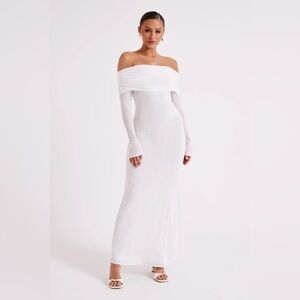 Meshki - Josie Off Shoulder Mesh Maxi Dress - Ivory XS